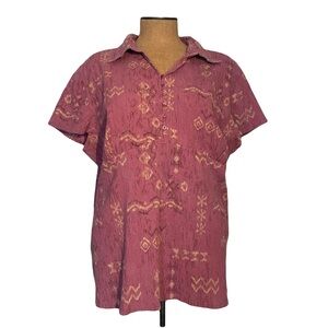 C.J. Banks “stretch” Short Sleeve Shirt purple/beige design  size 3X